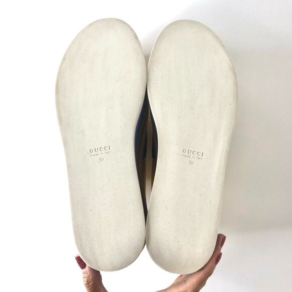 Gucci Peggy Rainbow Stripe Metallic Gold Platform Sneakers 39 - Picture 10 of 12